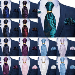 Men's Paisley Silk Tie Set with Handkerchief Cufflinks Ring
