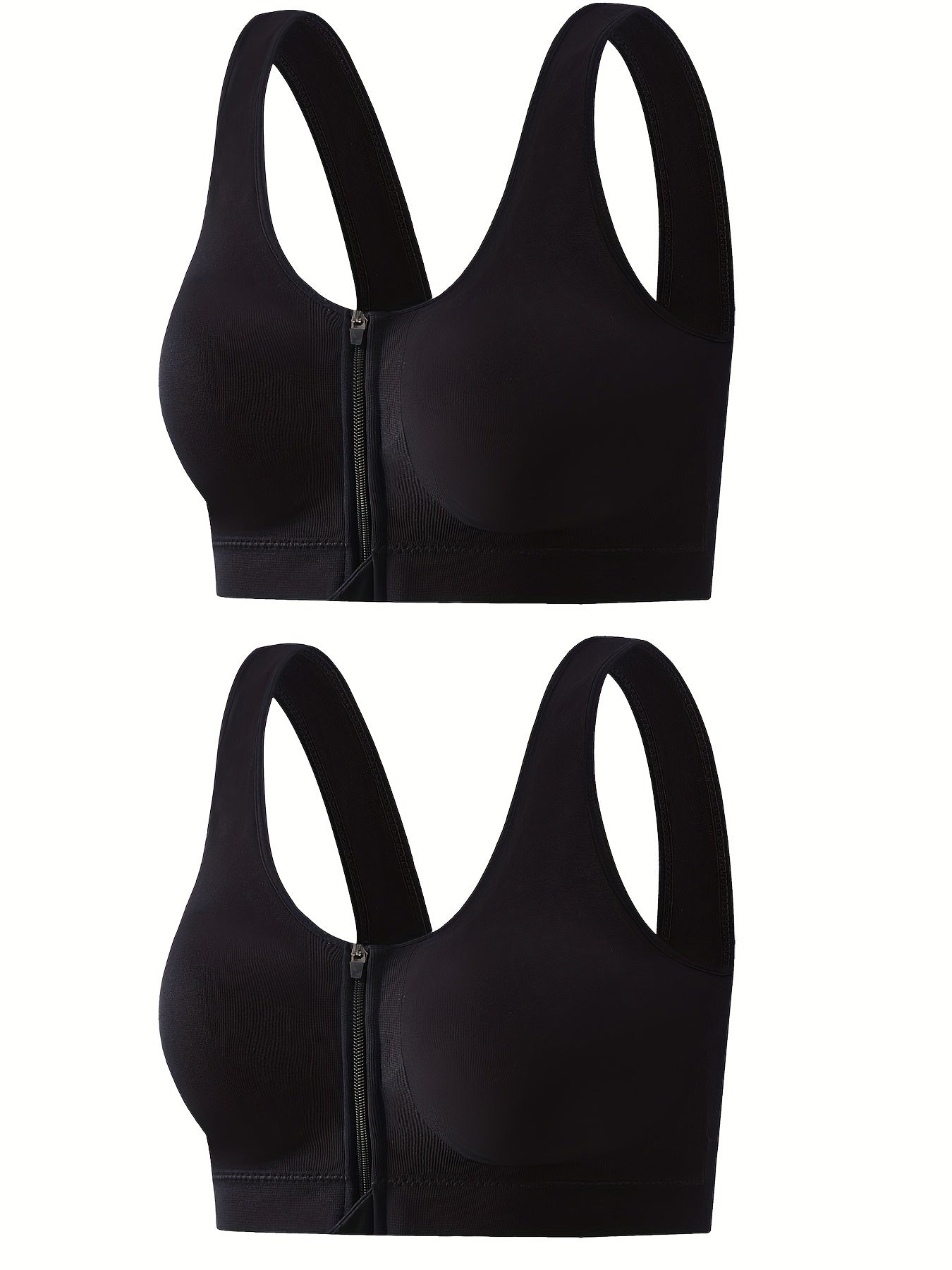 2 Pack Plus Size Sports Bra Zipper Front Stretch Shockproof Bra Set