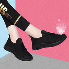 Women's Mesh Panel Sneakers Lace Up Low Round Toe Casual Shoes