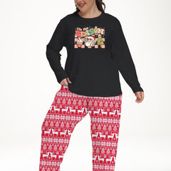 Checkered & Santa Print Pajamas Set Long Sleeve Top & Striped Pants