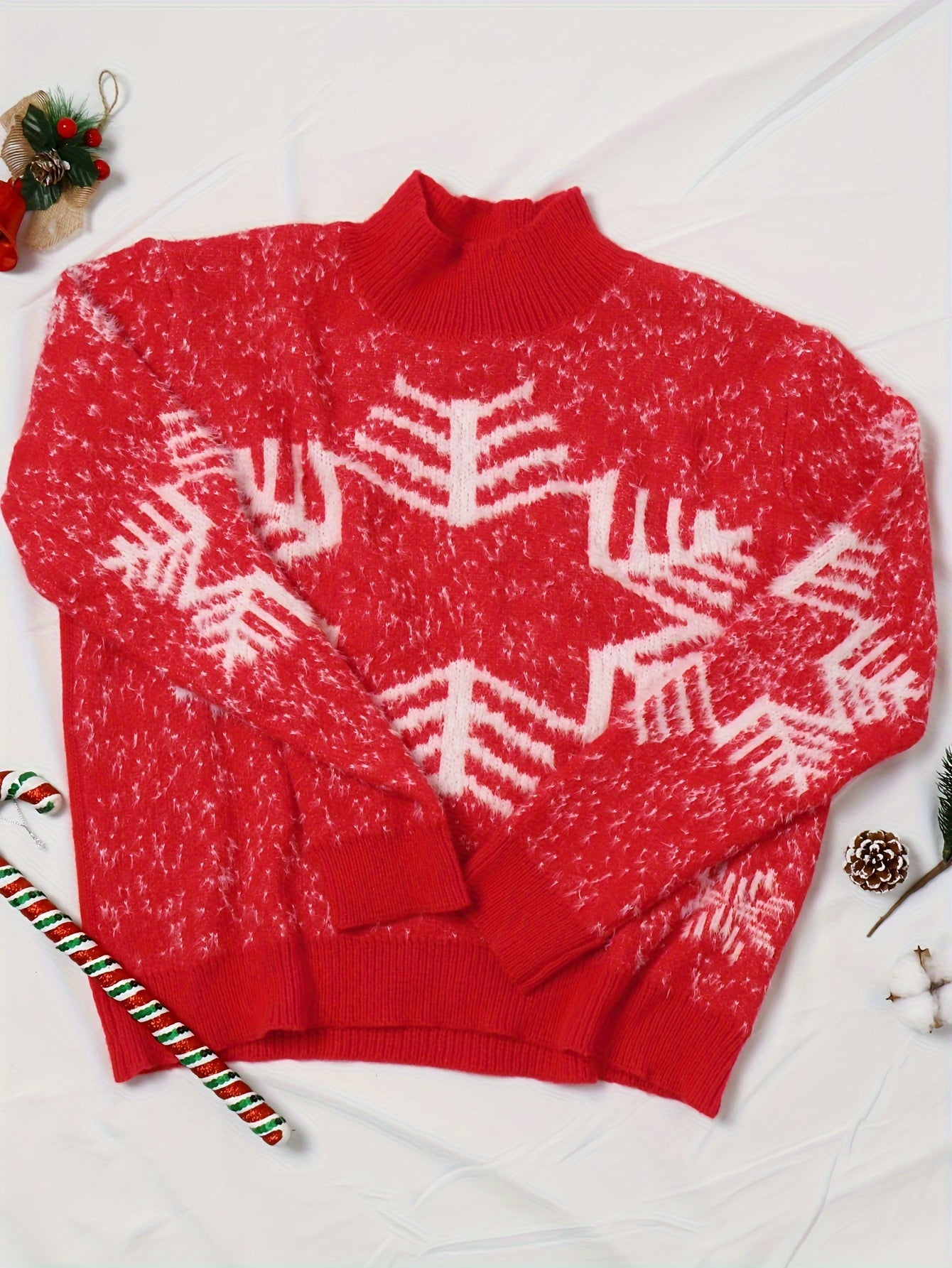 Snowflake Print Mock Neck Jumper