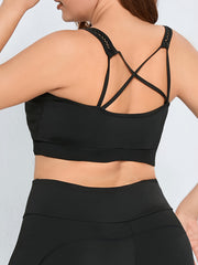 Solid Ruched Criss Cross Back Padded Fitness Bra