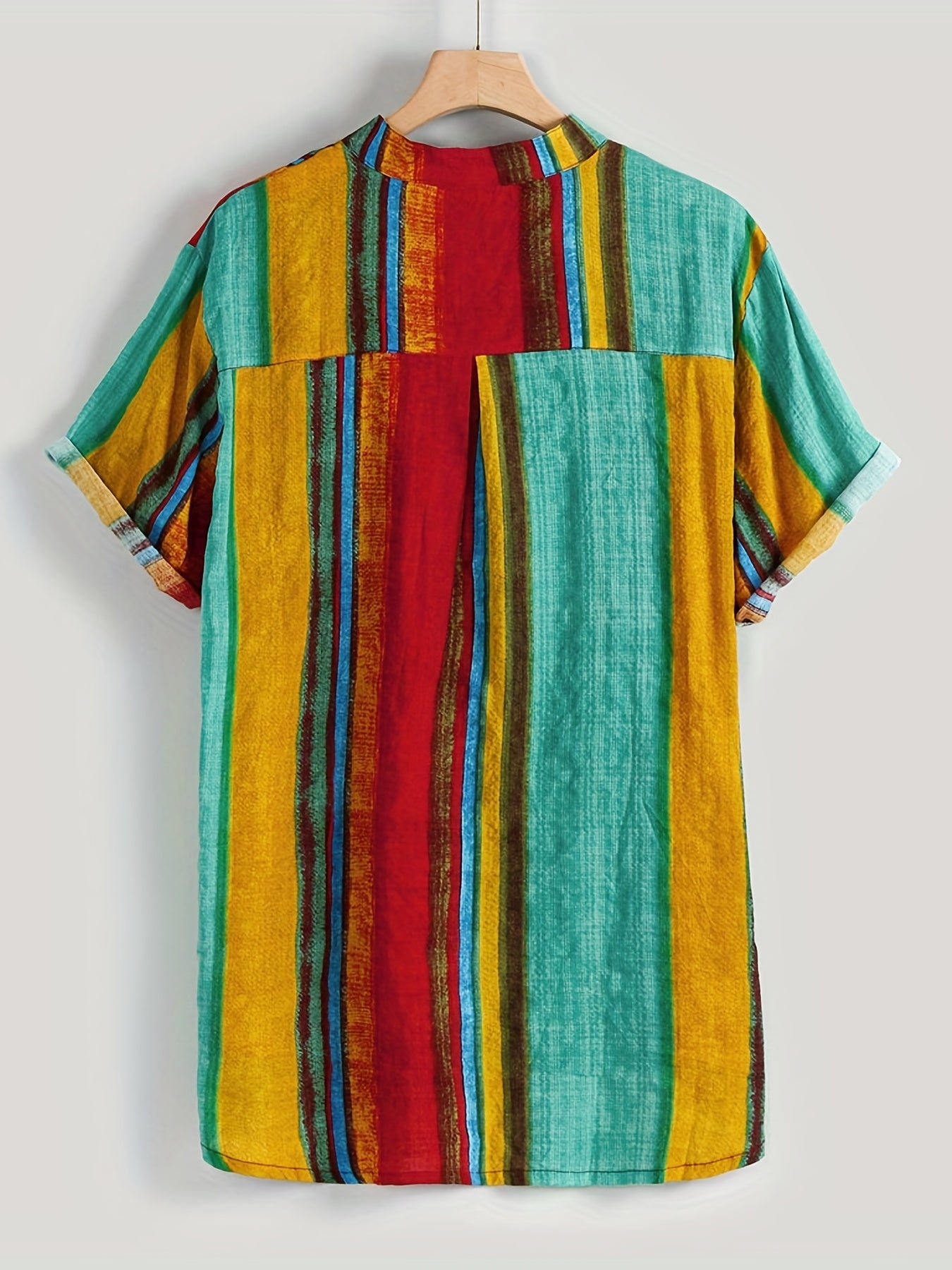 Colorful Stripe Mismatch Pattern Print Men's Casual Short Sleeve Shirt