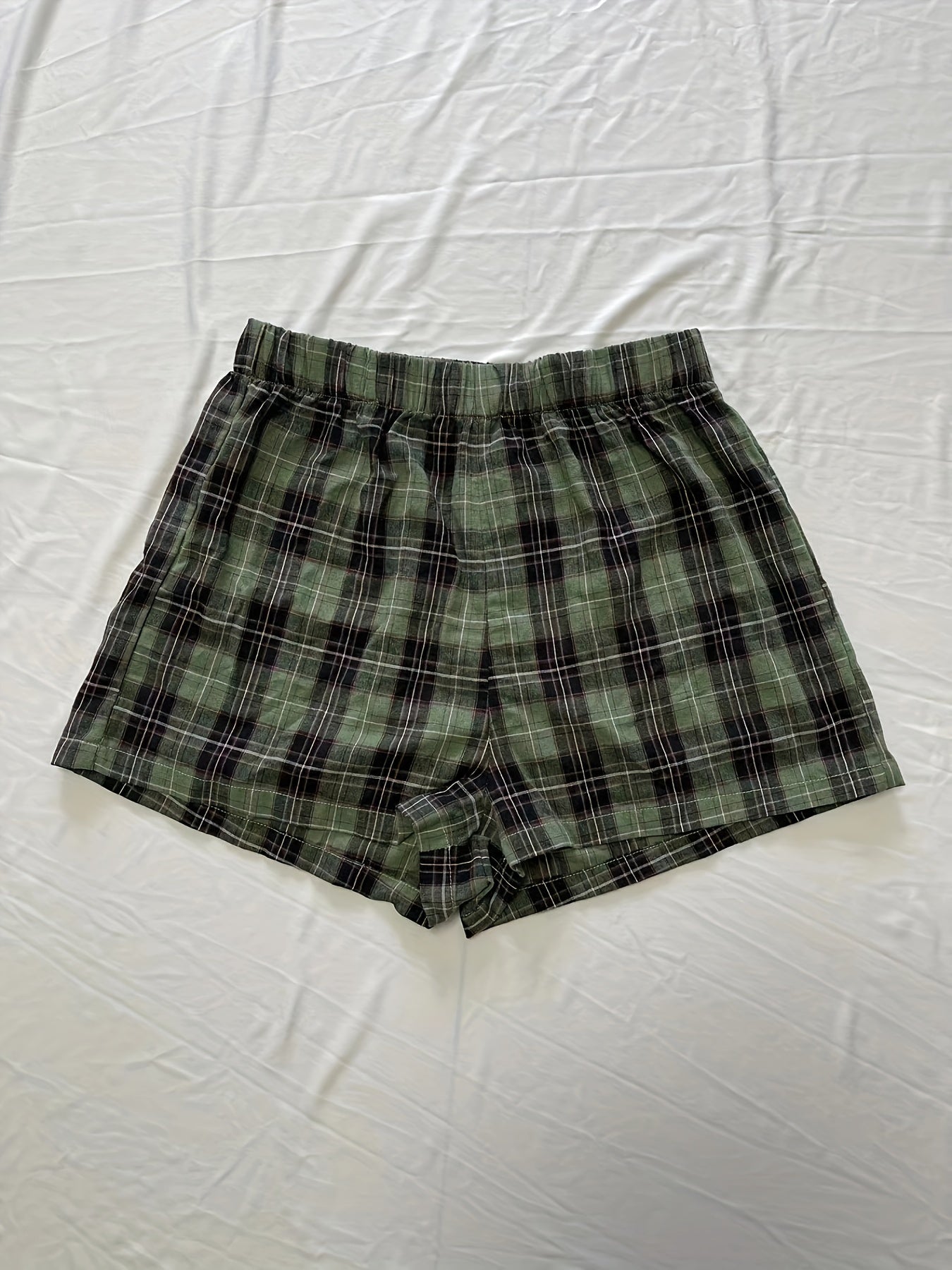 Plaid Pattern Elastic Waist Shorts for Women
