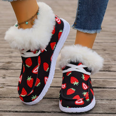 Women's Strawberry Print Non slip Sneakers Low Top Warm Sport Shoes
