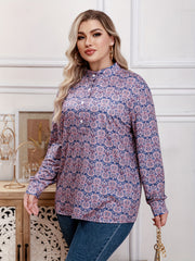 Boho Blouse Women's Plus Allover Print Mock Neck Pullover Shirt Top