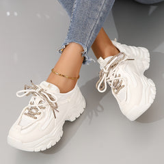 Women's Platform Sneakers Lace Up Low Round Toe Heightening Breathable Shoes