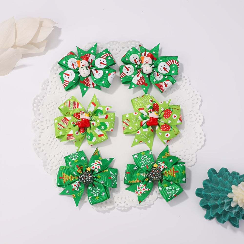 6pcs Baby Girls Christmas Hair Accessories with Bow Hair Clips