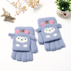 Kids Winter Cartoon Gloves Half Finger Thickened Warm Knitted Gloves