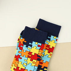 3 Pairs Puzzle Print Socks Comfy & Breathable Women's Mid Tube Stockings