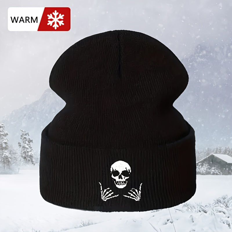 Skull Embroidered Knitted Hat Winter Warm Hat