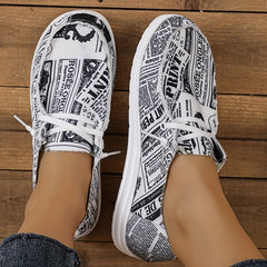 Women's Newspaper Print Canvas Loafers Lightweight Walking Shoes