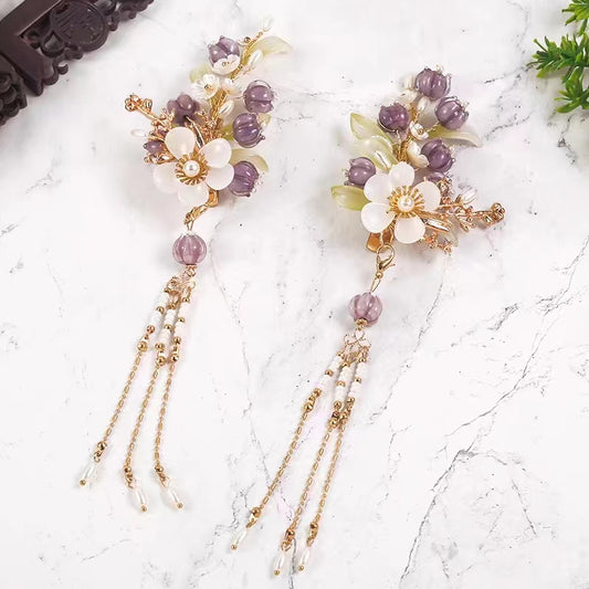 2PCS Vintage Hair Clip Chinese Style Hair Clip With Beads Tassel