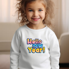 Girls Hello Year Pattern Crew Neck Long Sleeve Sweatshirt