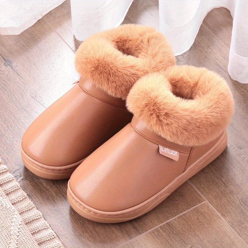 Women's Waterproof Plush Lined Slippers Warm Winter Home Shoes