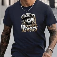 Men's Bear Pattern Shirt Crew Neck Short Sleeve Tee Top