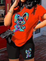 Cartoon Print 2pc Outfit Short Sleeve T Shirt & Shorts Set Women's Clothing