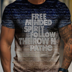 Men's Letter Print Sports T shirt Casual Stretch Round Neck Tee Shirt