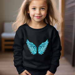 Wings Print Sweatshirt Girls Casual Graphic Crew Neck Pullover Sweatshirt