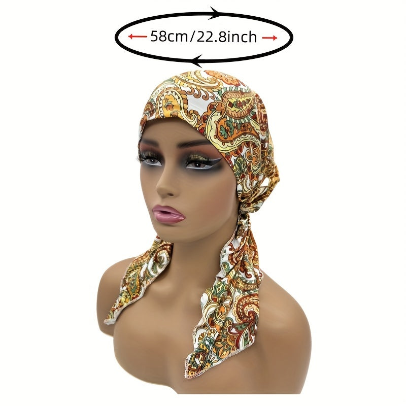Paisley Print Turban Cap Elastic Head Scarf Lightweight Hijab Hats for Women