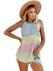 Colorblock Knitted Halter Cami Top