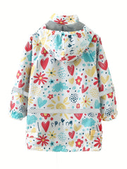 Rainbow Graphic Hooded Long Sleeve Raincoat Jacket For Girls