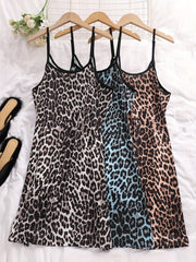 3 Pack Plus Size Sexy Nightdress Set Leopard Print Round Neck Contrast Trim