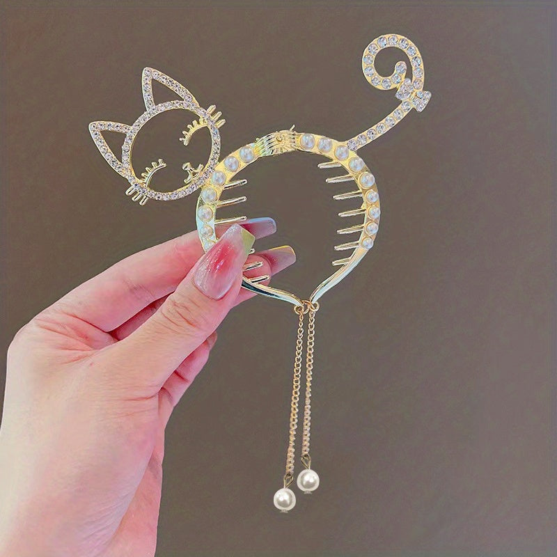 Rhinestone Faux Pearl Tassel Hair Clips for Baby Girls