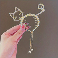 Rhinestone Faux Pearl Tassel Hair Clips for Baby Girls