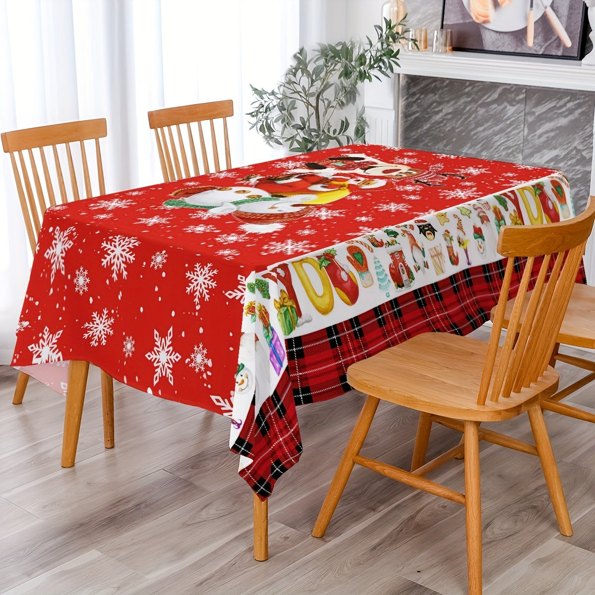 Polyester Tablecloth Merry Christmas Snowflake Deer Snowman Pattern