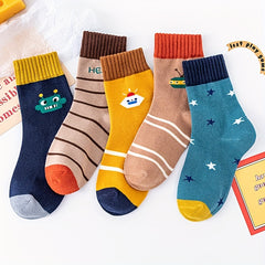 5 Pairs Kids Thick Cozy Warm Space Striped Crew Socks