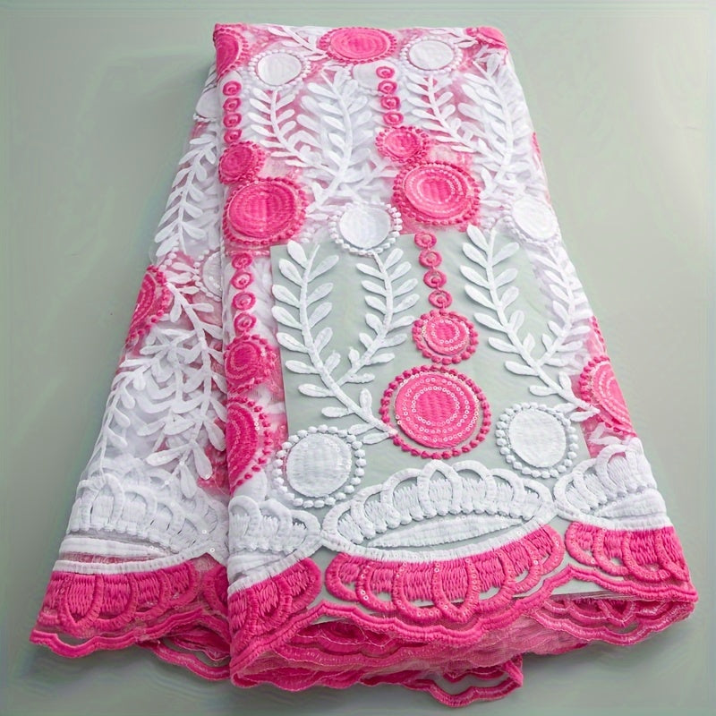 African Mesh Lace Fabric With Sequins French Embroidered Tulle Milk Silk Lace