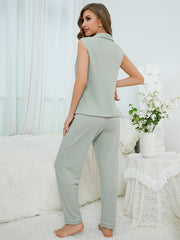 Solid Waffle Lounge Set Sleeveless Top & Pants Women's Loungewear