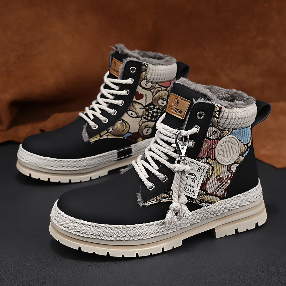 Men's Motorcycle Boots Warm Anti-slip Lace-up High Boots