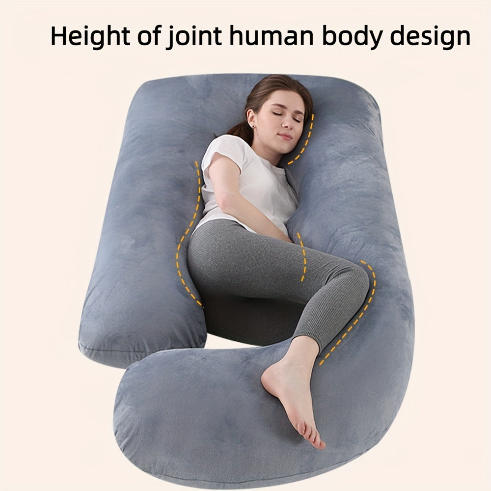 J Shaped Maternity Pillow Crystal Fleece Washable Support Abdominal Pillow