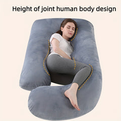 J Shaped Maternity Pillow Crystal Fleece Washable Support Abdominal Pillow