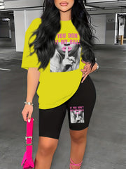 Graphic Print Two piece Set Short Sleeve T Shirt & Shorts 2pcs Outfits