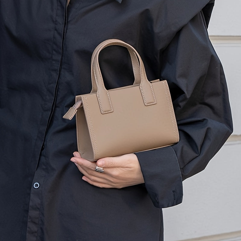 Brown Leather Tote Bag with Zipper Closure Large Capacity