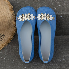 Metal Buckle Flat Shoes Breathable Slip On Lightweight Low Top Shoes