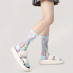 3 Pairs Colorblock Crew Socks Novelty & Funny Mid Tube Socks