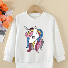 Girls Unicorn Curls Graphic Sweatshirt, Comfy Fit Pullover