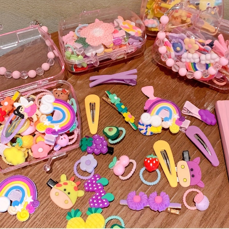 24pcs Fruits Flowers Rainbow Hair Clip Set for Girls