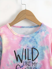 Girls Wild Like My Curls Tie Dye Graphic Crew Neck Top