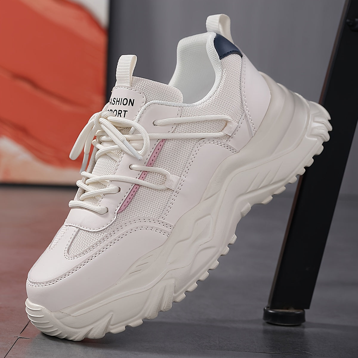 Women's Chunky Faux Leather Sneakers for Outdoor Sports