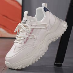 Women's Chunky Faux Leather Sneakers for Outdoor Sports