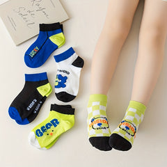 5 Pairs Kids Bear Socks Comfortable Low Cut Ankle Socks Boys Girls Cotton