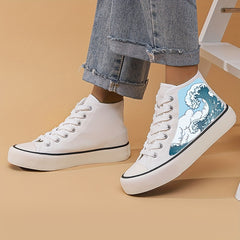 Women's High Top Canvas Skate Shoes with Wave Graphic