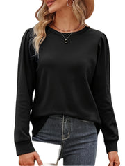 Solid Long Sleeve Round Neck Sweatshirts Casual Sports Sweatshirt Pullover