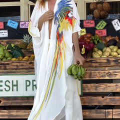 Parrot Print V Neck Cover Up & Pants 2 Piece Set