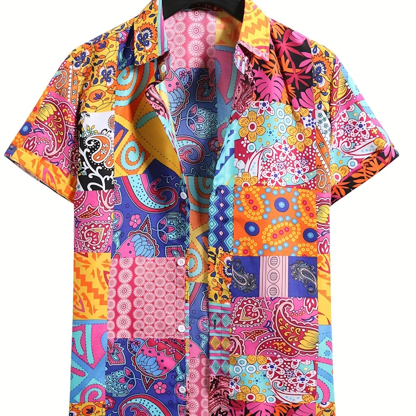 Men's Colorful Print Casual Short Sleeve Shirt for Summer Vacation